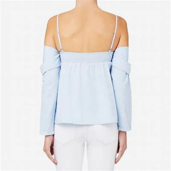 SEED HERITAGE Blue Cold Shoulder Long Sleeve Blouse Top NWT - Picture 2 of 7